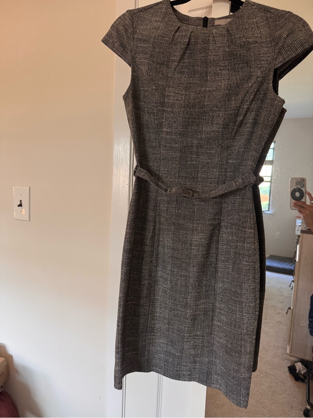 H&M Gray Textured Midi Sheath Dress